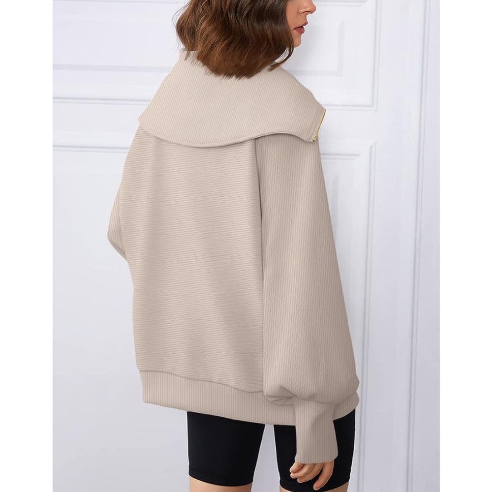 Trendy Queen Half Zip Pullover Sweatshirt Size Large NEW Beige - Picture 3 of 14